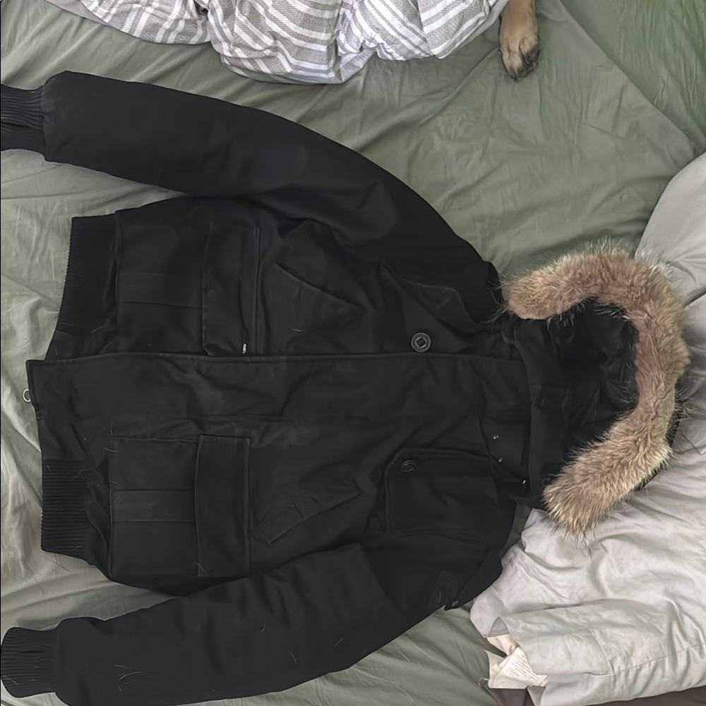Men's Black Bomber Jacket( Cartel style) with Fur Hood